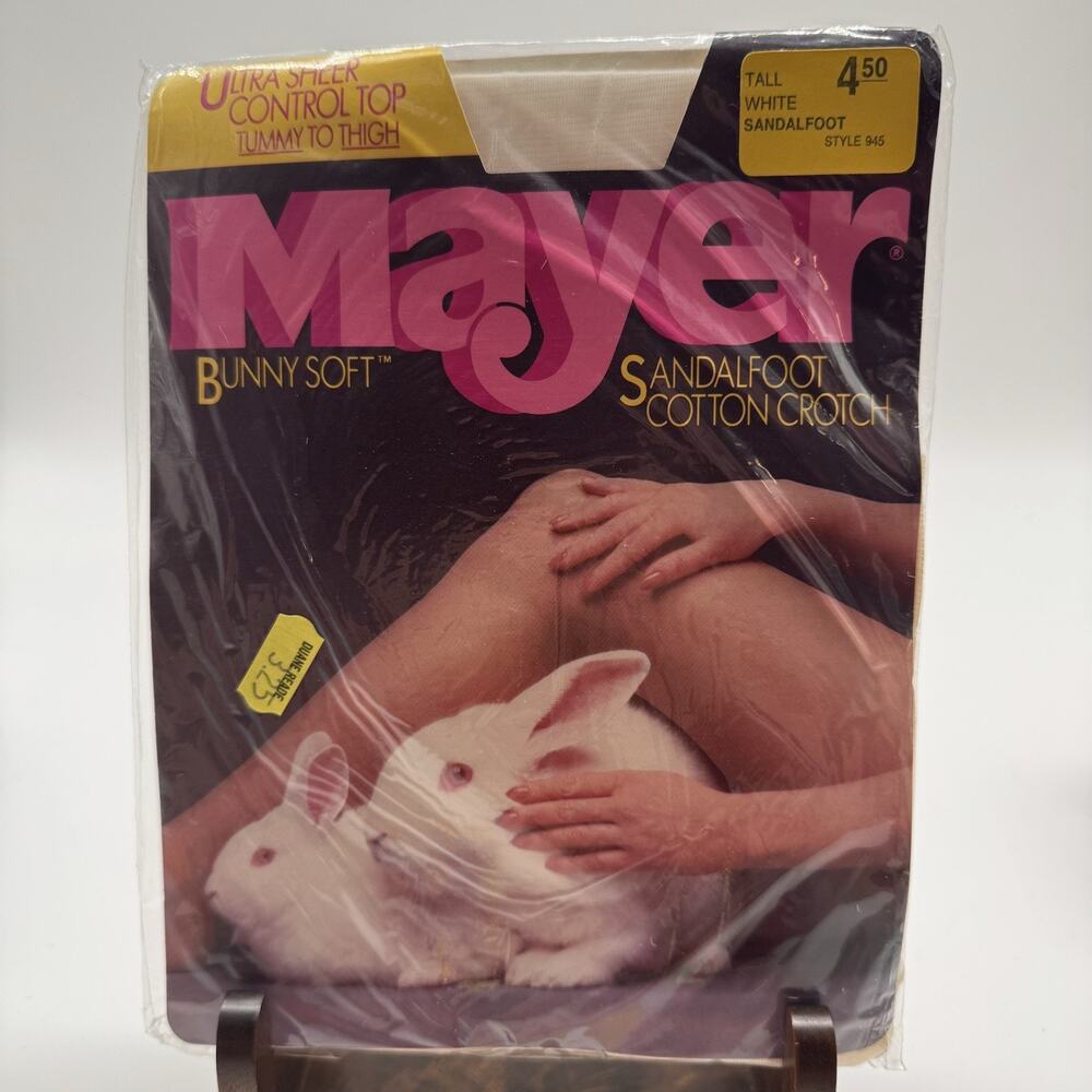 Mayer Bunny Soft Ultra Sheer Control Top Sandalfoot Tall White 80’s Pantyhose